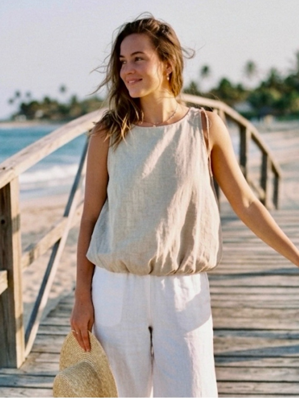 SPIGHE DI Lino Italy Linen Blend Bubble Hem Top – Size L | Made in Italy